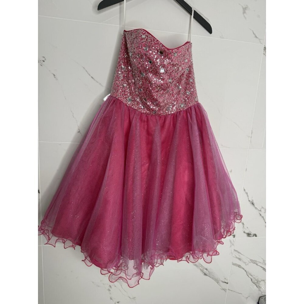 CW Designs $550 Pink Tutu Jewel Strapless Prom Dress M Bat mitzvah Homecoming​​